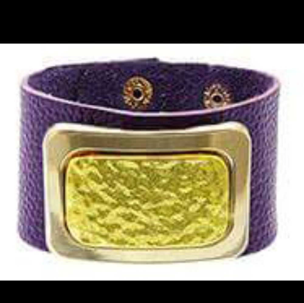 PURPLE LEATHER GOLD BRACELET